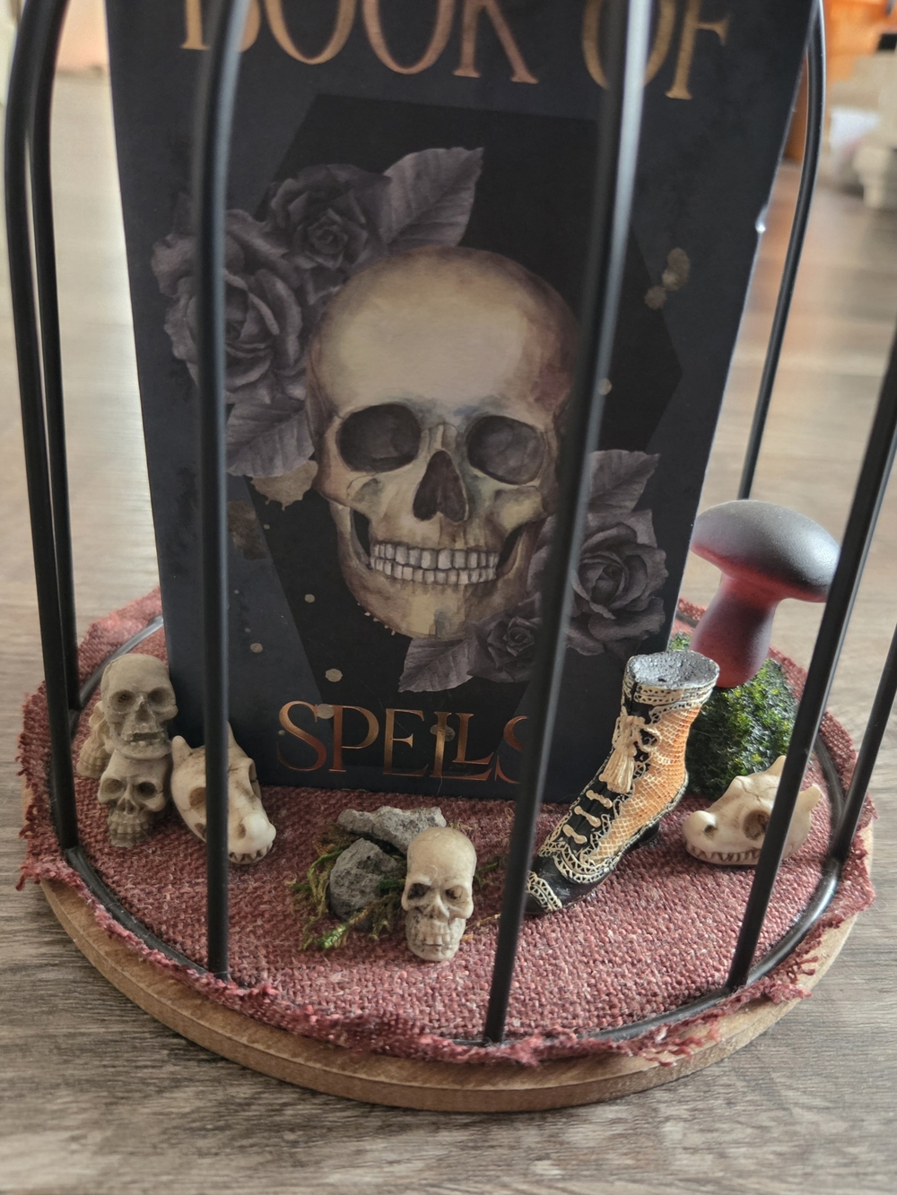 OOAK Black Bat Cage Witchy Skull Tabletop Decor - Picture 2 of 5